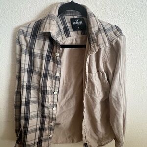Hollister Black and Cream Plaid Shirt